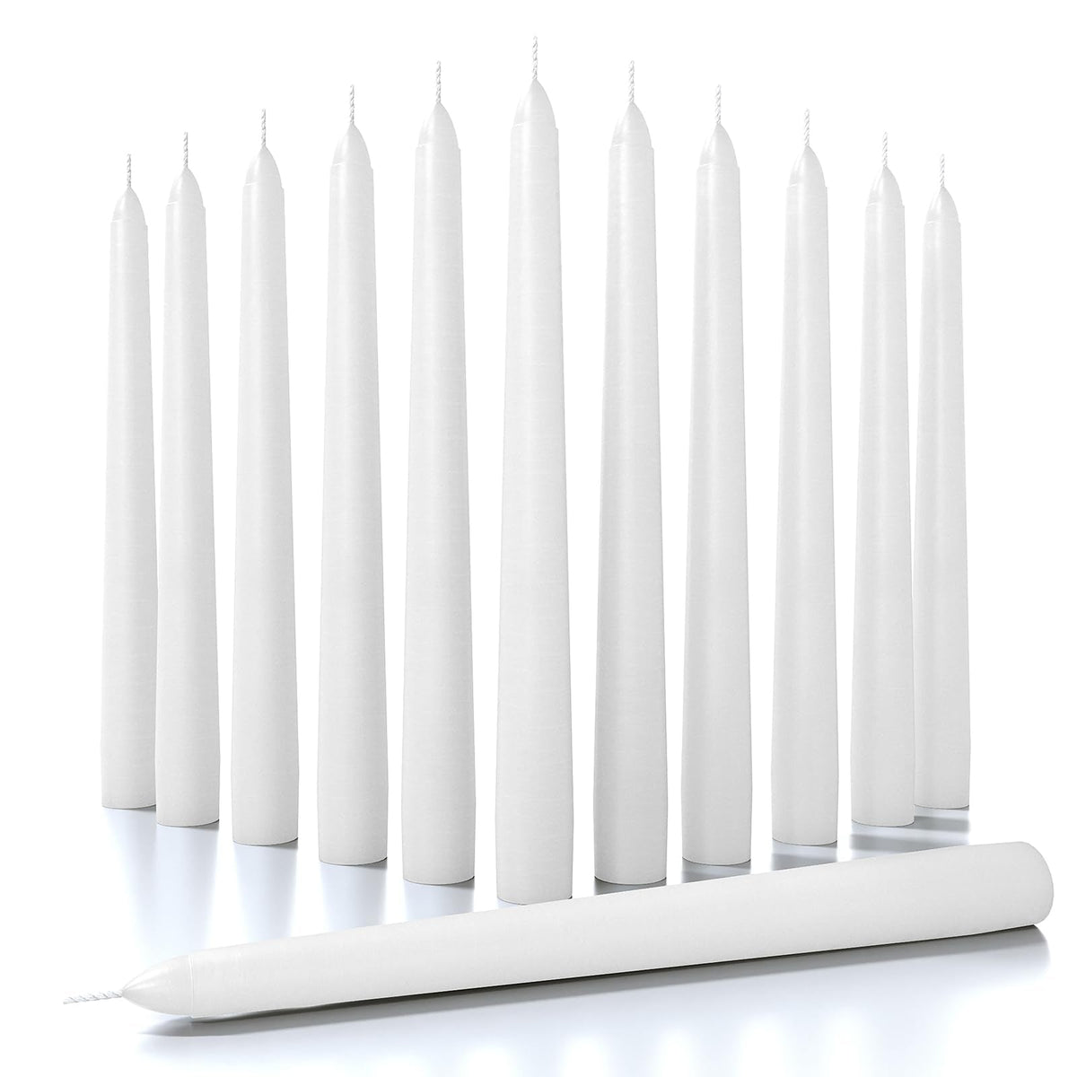 CANDWAX 8 inch White Taper Candles - Set of 12 White Candle Sticks Ideal for Christmas Decorations - Unscented Dripless Smokeless Long Burning Candlesticks - Tapered Christmas Candles for Home Decor