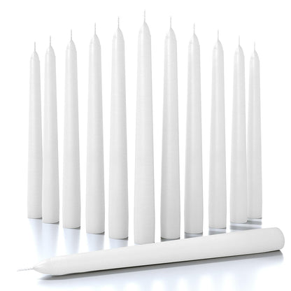 CANDWAX 8 inch White Taper Candles - Set of 12 White Candle Sticks Ideal for Christmas Decorations - Unscented Dripless Smokeless Long Burning Candlesticks - Tapered Christmas Candles for Home Decor