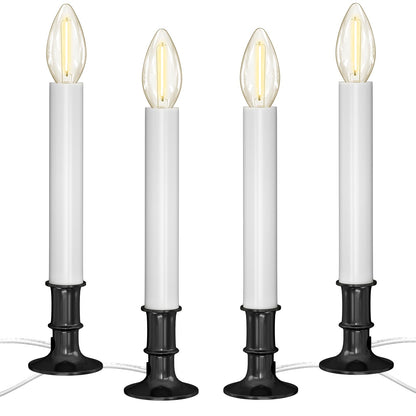 Electric Window Candle Lights with Auto Sensor, Dusk to Dawn Candle Lamps with Nickel Plated Base, 9 Inch Plug in Window Lights with 0.6W LED Shatterproof E12 Bulbs for Christmas Decor, 4 Pack
