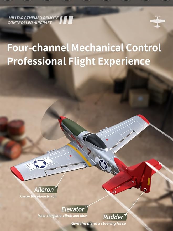 P51 RC Plane 4 Channel Remote Control Airplane with Aileron/Aerobatic/3Level FC/Gyro Stabilizer Easy Control for Boys Adults Beginners Best Mustang RC Airplane Fighter Glider Gift for Kids Youths 8-16