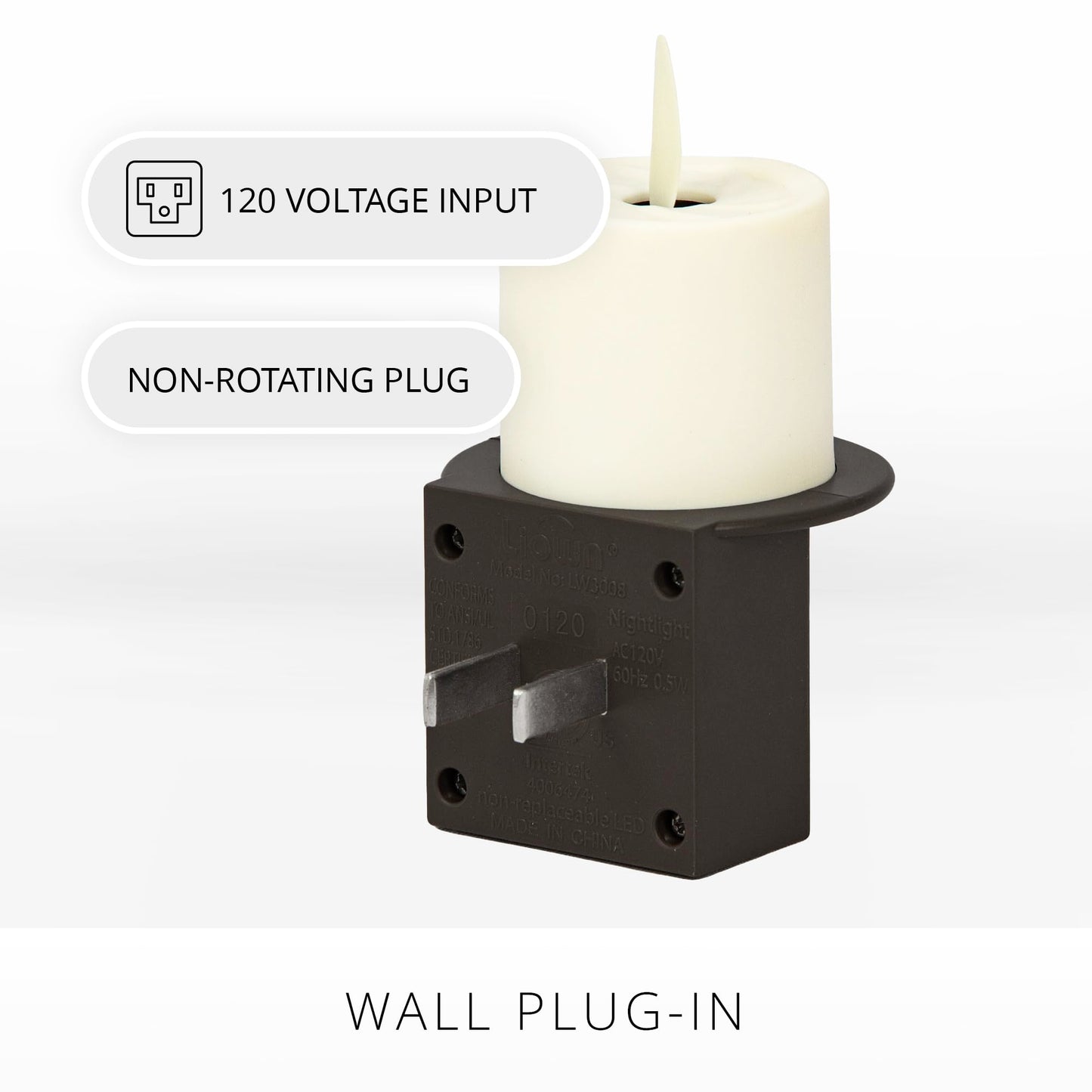 Luminara Flameless Candle Nightlight w/Dusk to Dawn Light Dark Auto Sensor, Black Wall Plug Indoor Night LED Light w/Real-Flame Effect Technology, Bathroom Bedroom Hallway, No Remote Needed