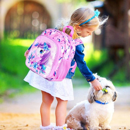 KLFVB Toddler Backpack for Girls, Cute Unicorn Bookbag for Little Kids, 12” Sequin Kindergarten Preschool Schoolbag
