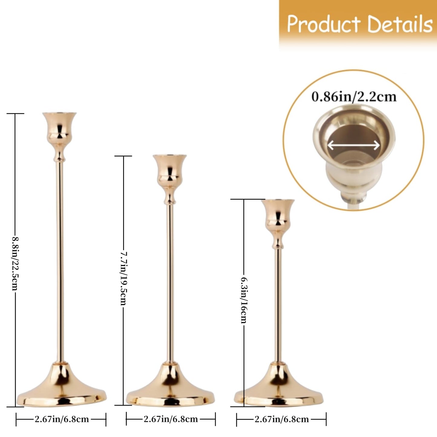 AUMAYCO French Gold Candlestick Holders Set of 3, Metal Taper Candle Holders, Classic Decorative Candle Stick for Christmas, Wedding, Party, Dinner Tables,Home Décor