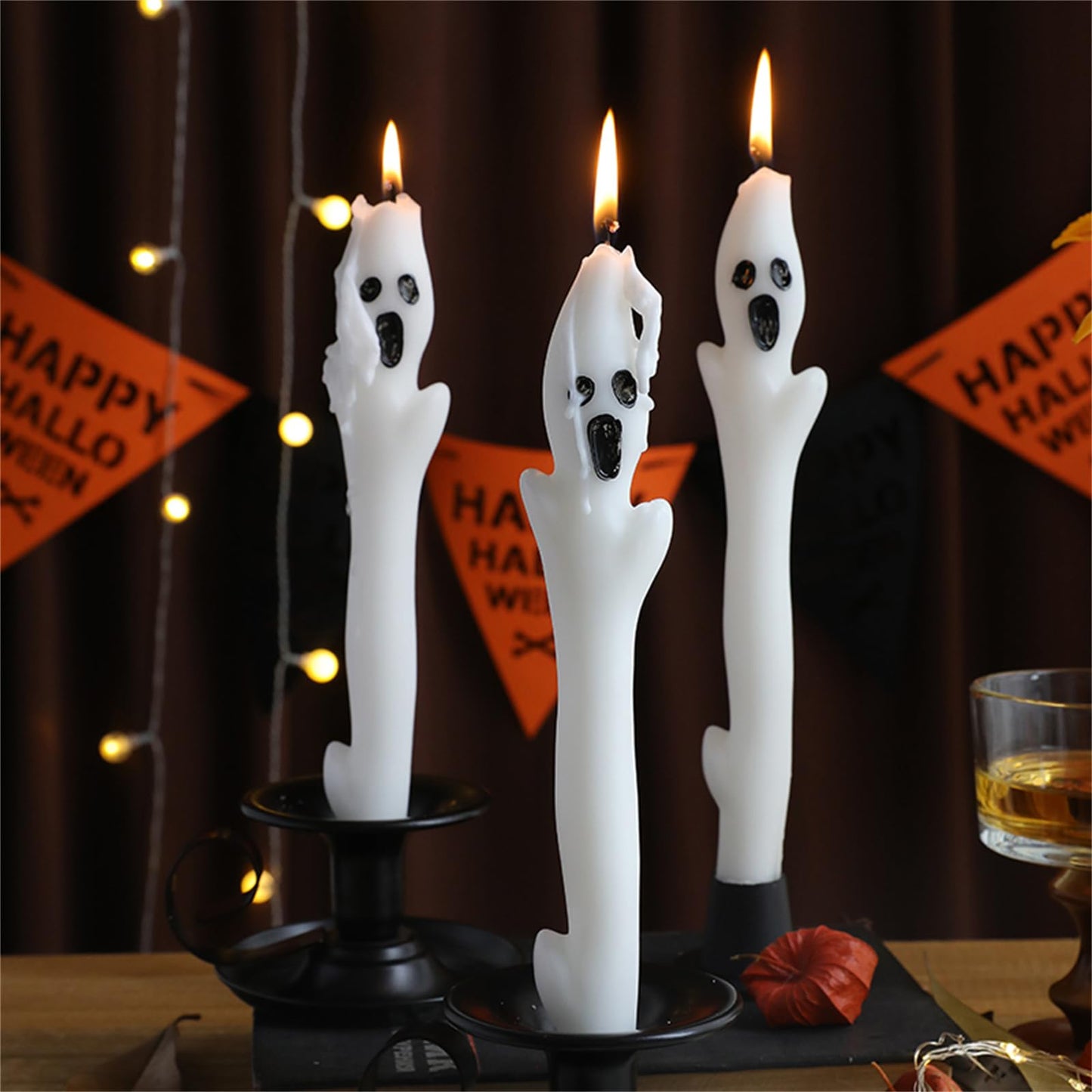 Ghoest Tapered Candle White Candlesticks,Halloween Taper Candles Unscented Church Candles Long Candle Sticks for Harry Potty Party Wedding Home Decor