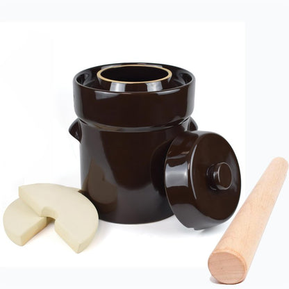 Fermentation Crock Jar 5 Liter / 1.3 Gallon - Stoneware Pot for Fermenting, Pickling Kimchi, Pickles, Vegetables, Kombucha - Glazed Fermenter with Stone Weights, Lid & Pickle Tamper