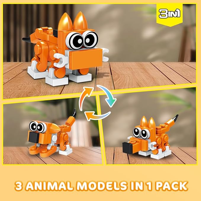 HOGOKIDS 60 Kinds Easter Party Favors for Kids 20 Pack 3-in-1 Animals Building Block Sets for Easter Basket Fillers Goodie Bags Stocking Stuffer Classroom Prizes Birthday Gifts for Boys Girls 6-12+