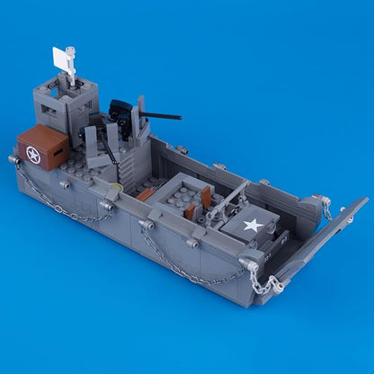 Military Landing Craft Vehicle Personnel Higgins Boat Car Model WW2 World War II Building Block Toys for Kids Aged 6-14 and Adults