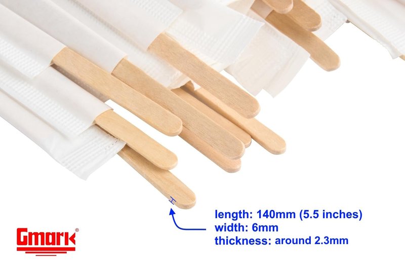Gmark 5.5-Inch Ultra-Thick Individually Wrapped Wood Stir Sticks (200 Count) - 2.3mm Heavy Duty Birch Stirrers - Hygienic No-Snap Beverage Mixers & Craft Sticks for Coffee & Tea GM1115D