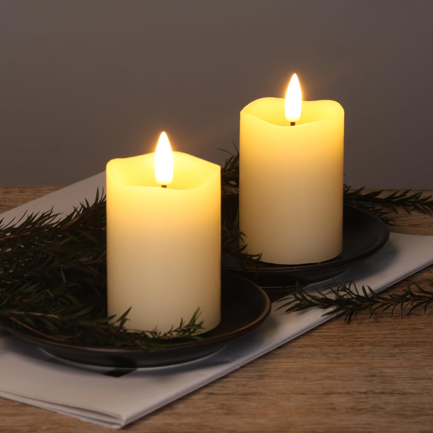 Girimax Ivory Christmas Flameless Votive Candles with Timer Batteries, 2x3 inch Small LED Pillar Candles Flickering Real Wax Set of 6