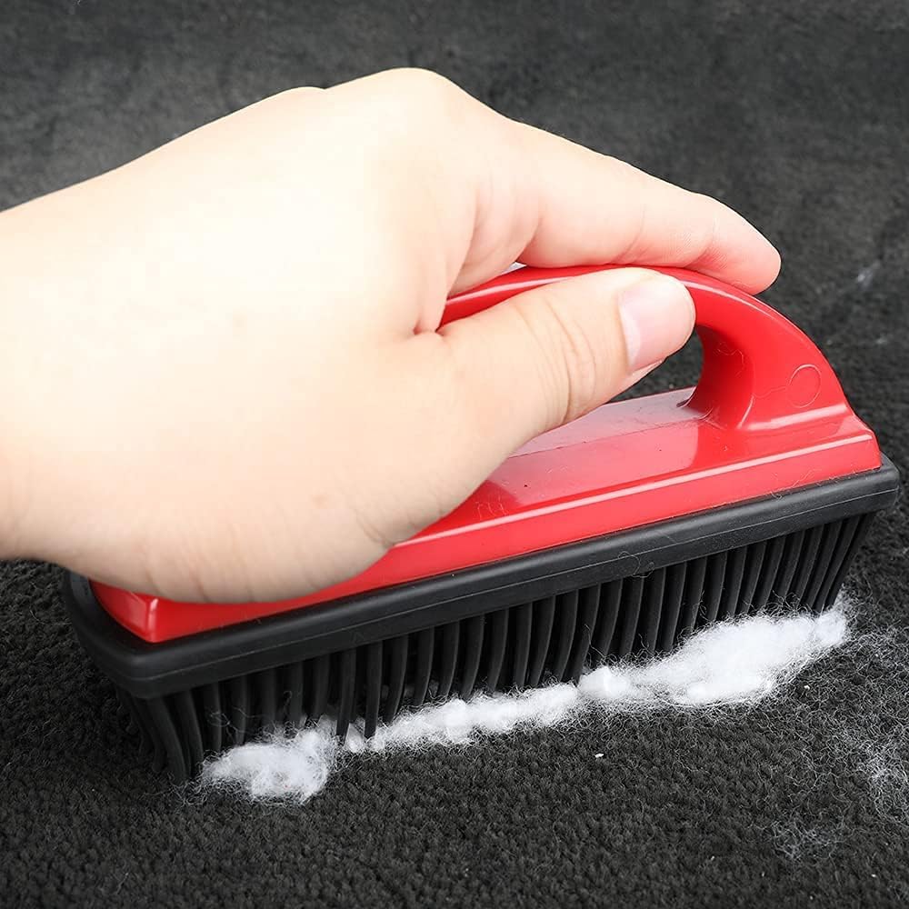 Godiyyer Rubber Pet Hair Removal Brush Lint & Hair Removal Cat Dog Hair Remover Brush Pet Hair Removal Tool Silicone Lint and Debris Remover for Cleaning,Grooming,Lint and Fur Removal,Home (Red&Black)