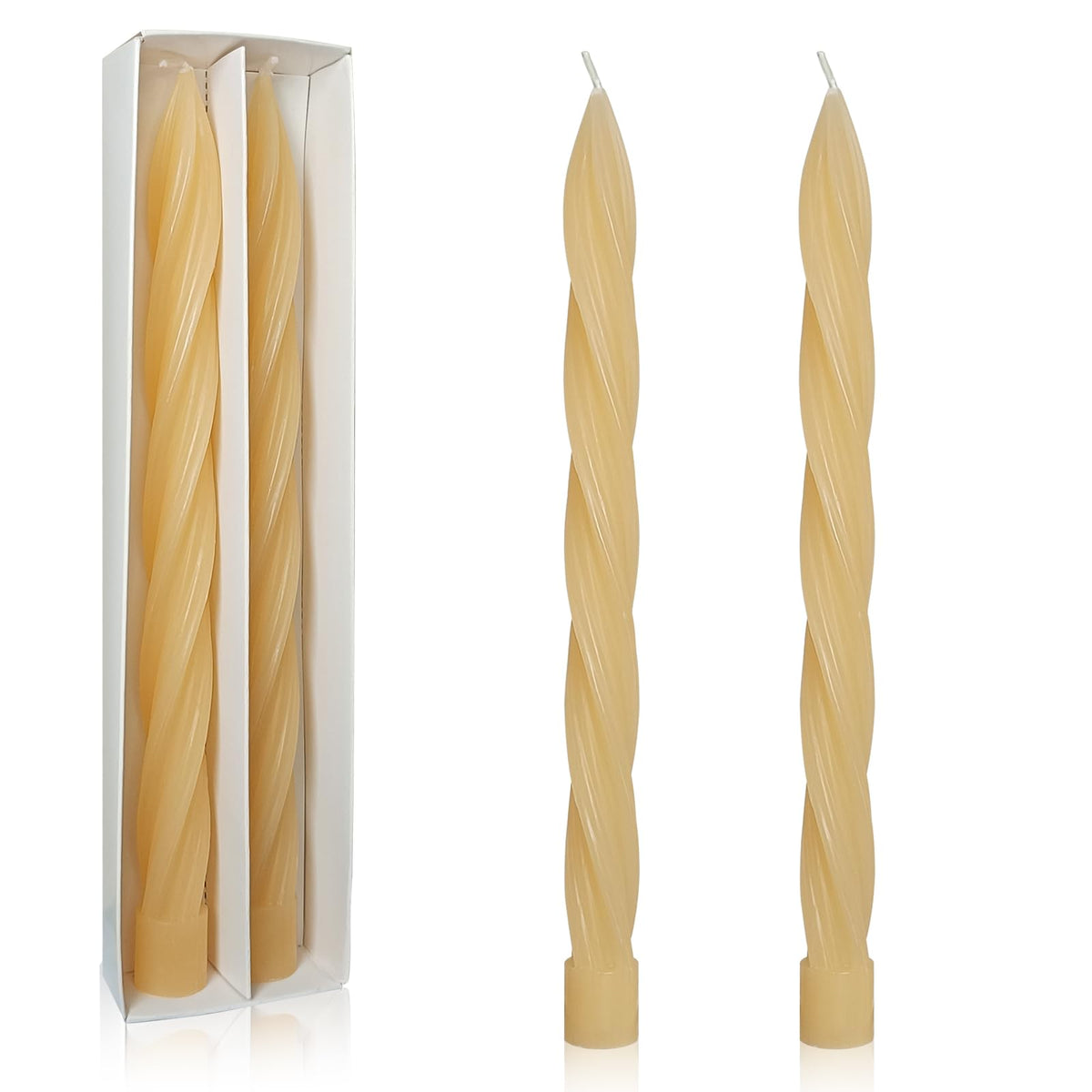 Handmade Unscented Long Spiral Taper Candle Yellow 10 Inch Smokeless Tall Twisted Candlesticks Elegant Design for Home Décor