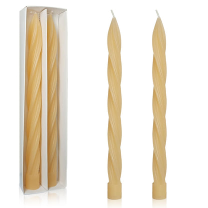 Handmade Unscented Long Spiral Taper Candle Yellow 10 Inch Smokeless Tall Twisted Candlesticks Elegant Design for Home Décor