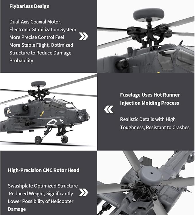 1/32 F11-S AH64 Apacche RC Helicopter 2.4G 6CH RC Dual-axis Co-Drive Flybarless 6G/3D Stunt Airplane Model with GPS (RTF Version)