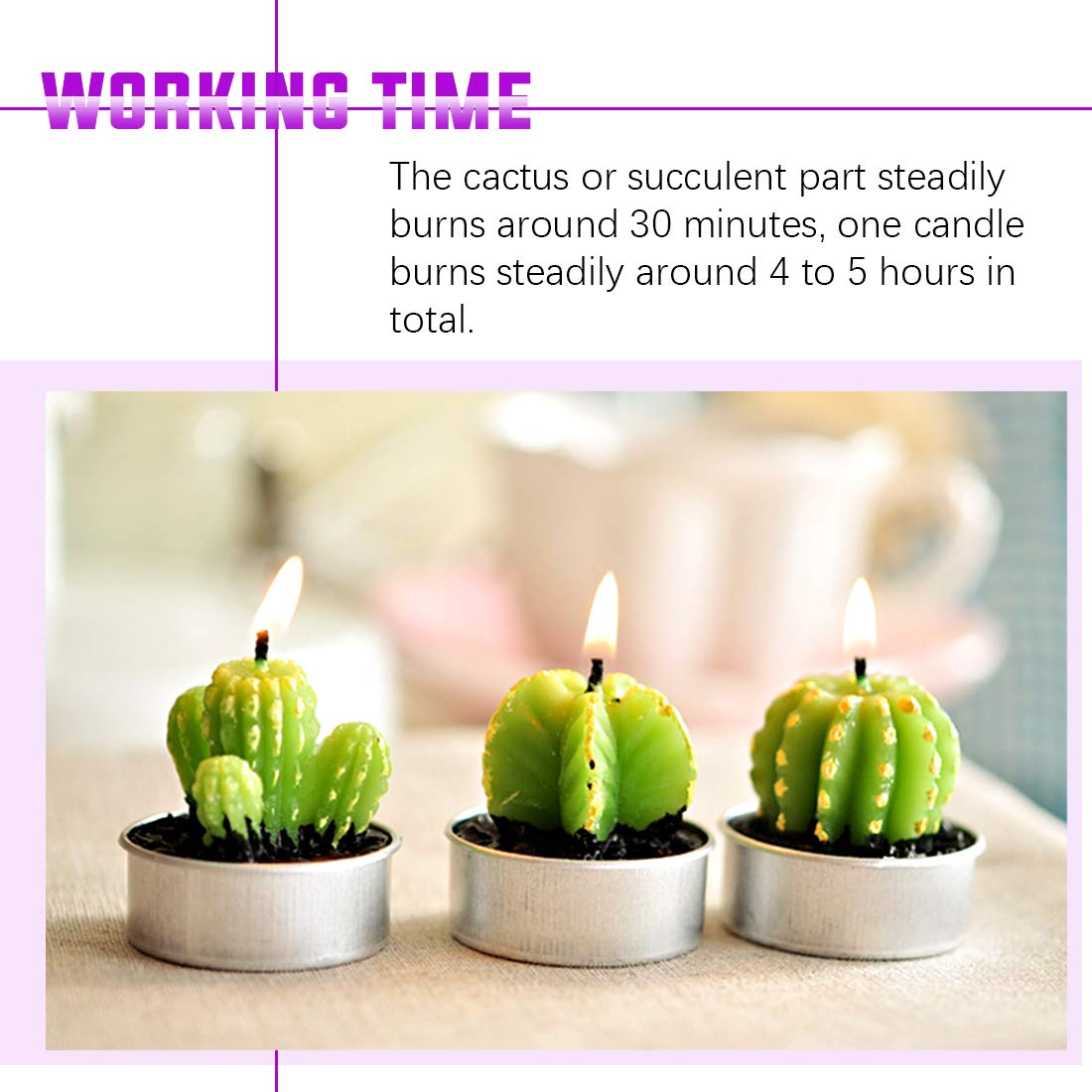 Swpeet 12Pcs Decorative Succulent Cactus Tealight Candles Kit, Cute Smokeless Succulent Plants Perfect for Candles Festival Wedding Props and House-Warming Party (N0.3-Candle)
