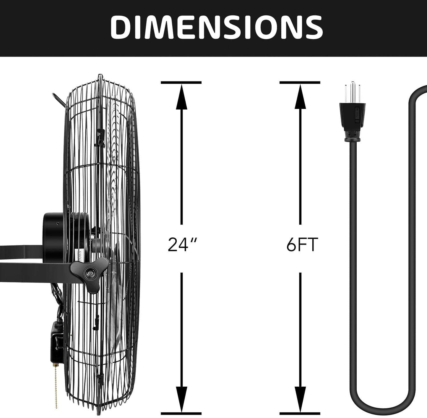 Simple Deluxe 24 Inch Industrial Wall Mount Fan, 3 Speed Metal Fan for Warehouse, Greenhouse, Workshop, Patio, Factory and Basement, Black, 2 Pack