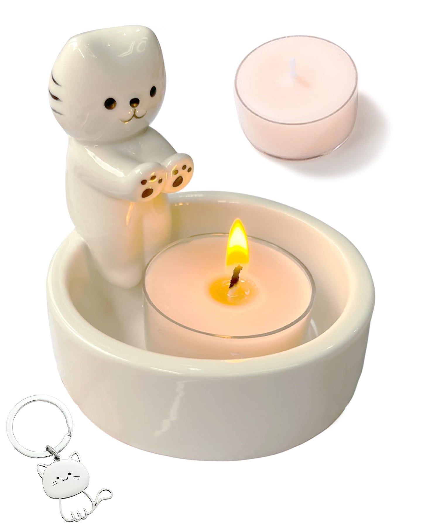 Cat Candle Holder, Cute Cartoon Kitten Scented Candles Candle Lamp, Handmade Ceramic Candlestick,Cartoon Cute Scented Candle Sticks Holder Decor, Gift for Cat Lover - Aromatherapy Candle Included