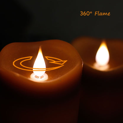 3D Moving Flame Led Candle With Timer, Dancing Flame Led Candle for Home Halloween Decoration, 3x5 Inch, Brown
