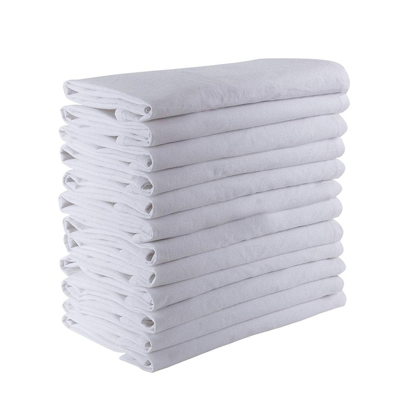 DG Collections 100% Cotton Flour Sack Towels – 12 Pack, 27x27 Inches, White, Lint-Free, Pre-Washed, Hemmed Edges – Reusable Kitchen Towels for Cleaning, Embroidery, Printing & Crafts - White