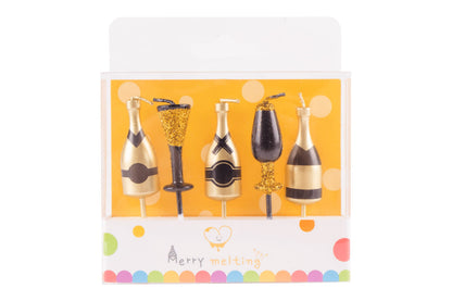Merry Melting Birthday Candle for Cake Topper (Champagne Bottles Birthday Candle)