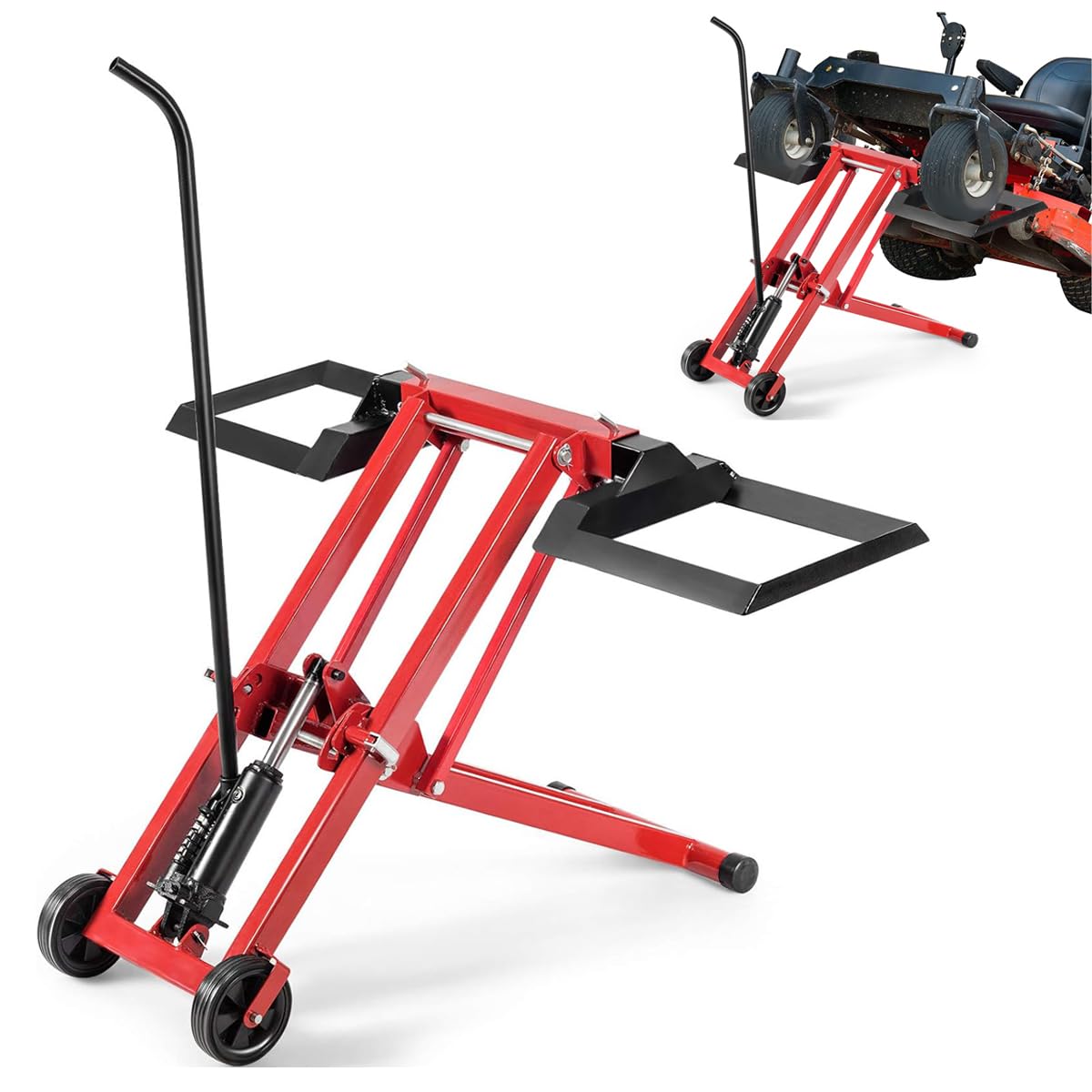 ERGOMASTER Lawn Mower Lift, Adjustable Heavy Duty Mower Lift Jack Zero Turn w/Non-Slip Wheels, 500 LBS Lifting Capacity & Foldable Design