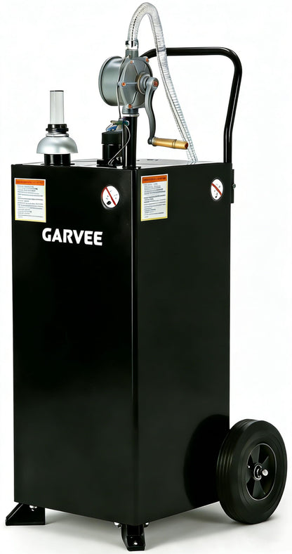 Garvee Fuel Transfer Tank with Pump, 35 Gallon Fuel Caddy, Gas Storage Tank, Gasoline Diesel Fuel Tank for Cars, Lawn Mowers, ATVs, Boats, More, Black
