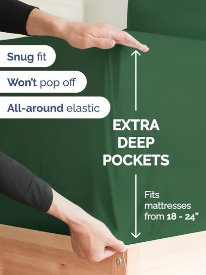 Regine Switzerland Extra Deep King Sheet Set - 6-Piece Breathable Cooling Bedding - Soft, Wrinkle-Free, Emerald Green