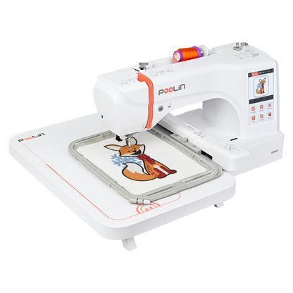 PooLin EOC06 Embroidery Machine,11"x7.9",7.9"x7.9",5.5"x5.5" Embroidery Area,Computerized Embroidery Machine for Beginners Gifts,7" Touchscreen,200 Built-in Designs,USB & Wireless