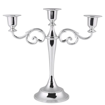 Aumotop Metal Wedding Candlestick Holder Elegant 3 Arms Candelabra for Home Decor, European Style Candle Holder for Wedding and Candlelight Dinner, Metal, Gold (Silver)