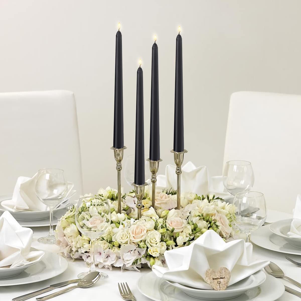 20 Pack 10 inch Black Taper Candles, Unscented Candlesticks for Halloween, Easter Candlelight Service, Vigil, Memorial and Devotional