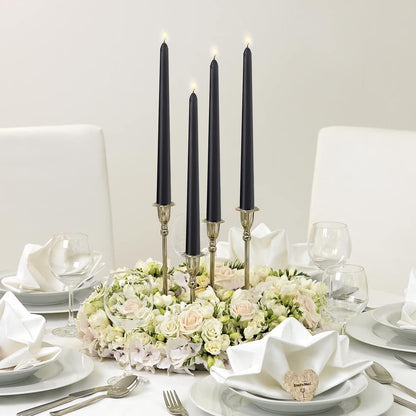 4 Pack Black Taper Candles for Halloween, 10×7/8 Inch Dripless Candlesticks, Great for Home Decoration Dinner Party Meditation and Emergency
