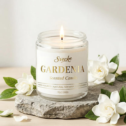 SVECKE Gardenia Scented Candle 7oz Soy Wax Jar Candle Long Burning Aromatherapy Candle for Home Bedroom Gift for Women Men Housewarming New Home Gift