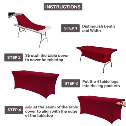 IVAPUPU 6FT Table Cloth for Rectangular Fitted Events Stretch Burgundy Table Covers Washable Cover Spandex Tablecloth Protector for Party, Wedding, Cocktail, Banquet, Festival