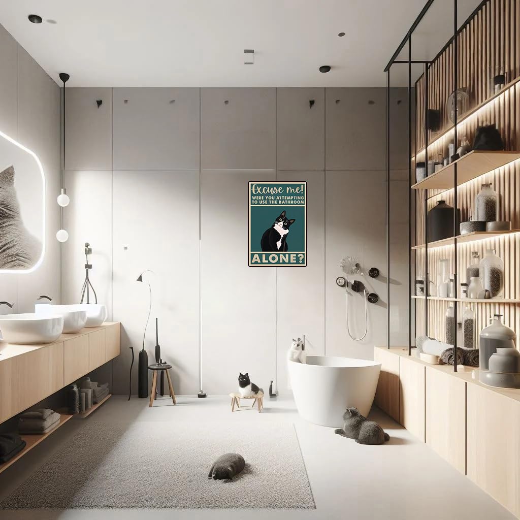 CrazySign Funny Cat Bathroom Sign Tuxedo Cat Were You Attempting To Use The Bathroom Alone Tin Sign for Bathroom Toilet Wall Decor 8x12 INCH (3053)
