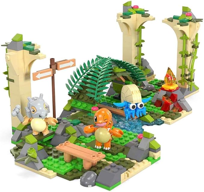 MEGA Pokemon Action Figure Building Toy Jungle Ruins with 464 Pieces Motion and 3 Characters Cubone Charmander Omanyte Gift Idea for Kids