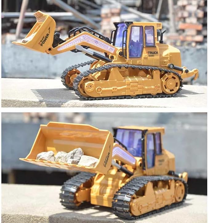 RC Skid Steer Loader Construction Truck 1/14 Remote Control Bulldozer Crawler with Lights 9 Channel RC Front Loader 360° Rotation 2.4G Full Function Engineering Vehicle Excavator Toys