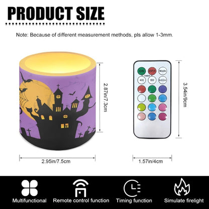 Merkmak Halloween Flickering Flameless Candles with Timer Bat Haunted House Witch Print LED Pillar Candles with Remote Battery Tea Lights for Indoor Outdoor Home Party Decorations