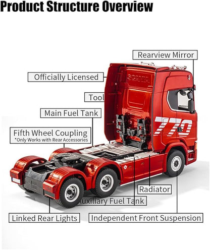 1/18 Scale Remote Control Semi Trailer 770S Heavy Duty RC Tractor Truck with Rear Wheel Drive RC Simulation Engineering Vehicle Model for Adults
