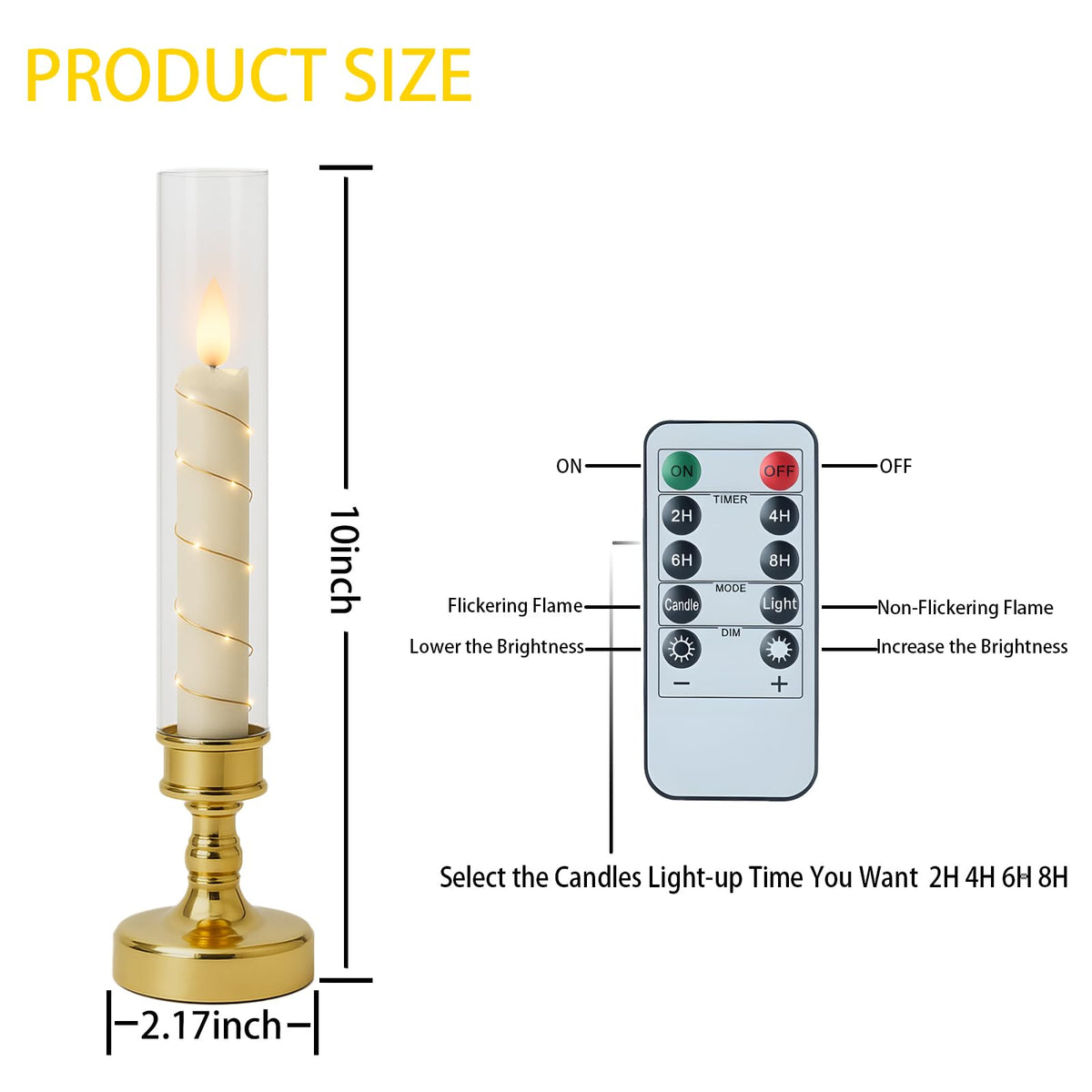 Prerish 6 PCS Flameless Candles with Timer, Flickering Flameless LED Pillar Candles for Romantic Ambiance with Embedded Star String, Acrylic Battery Perated Fake Candles for Home Decoration (Gold)