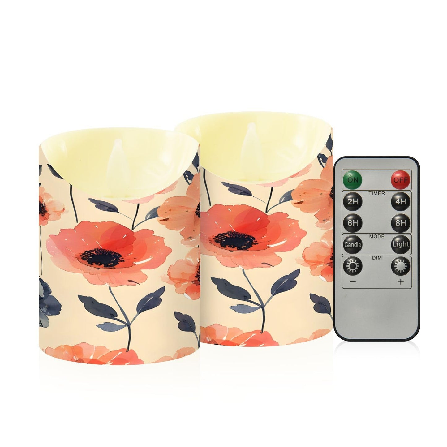 ALAZA Flower Pink White Red Black Flickering Flameless Candles Battery Operated with Remote Timer,Tea Light Candles LED Pillar Votive Set of 2 for Outdoor Indoor Decorations 3" x5.9"