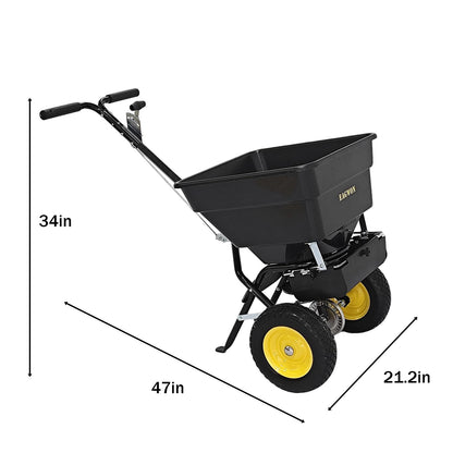 EAGWON Walk-Behind Push Broadcast Spreader, 100lb Capacity Fertilizer Spreader, 0-9.8ft Spreading Width, 13in All-Terrain Solid Tires, All Season for Seed/Fertilizer/Salt/Ice Melt
