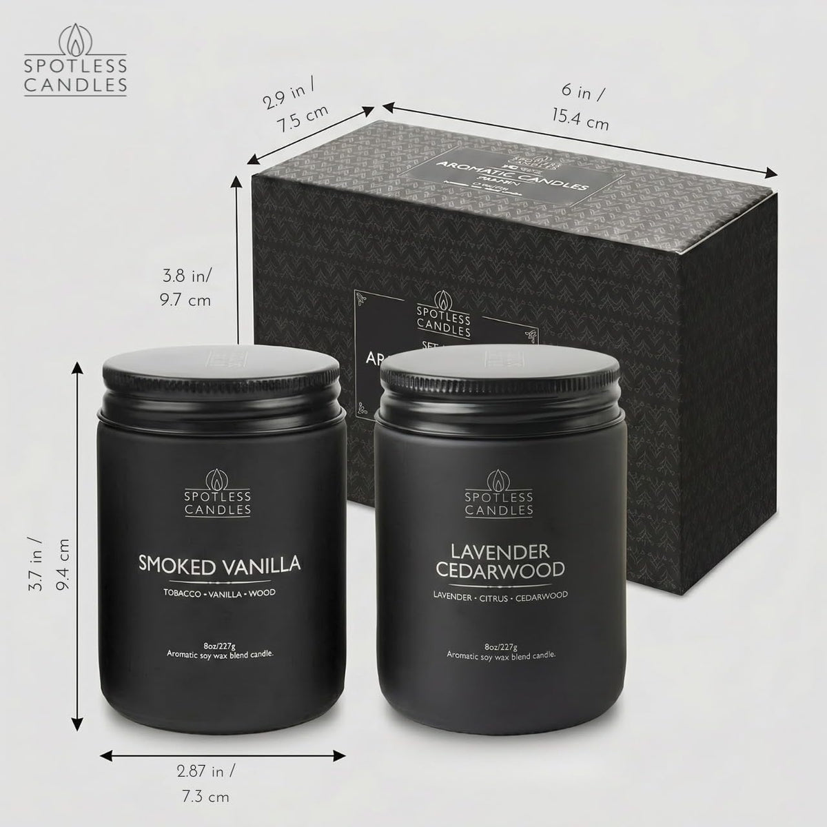 Mens Candle 2 x 8oz Pack Smoked Vanilla and Lavender Cedarwood Scents
