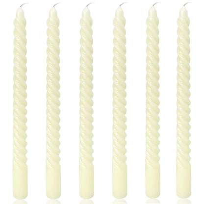 10 Inch 6 Pack Ivory Spiral Taper Candles- 8 Hours Long Burning Twisted Candlesticks Tall Candles for Home Decor Religious Ceremonies Weddings Dinner Holiday Decoration Formal Events (Ivory)