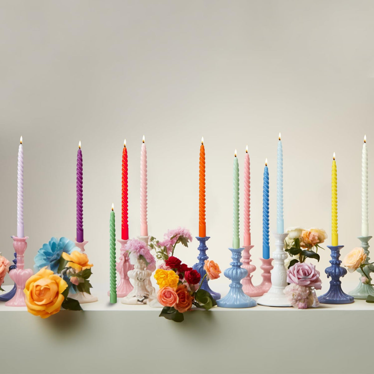 Red Taper Candles Stick Spiral Dripless Taper Candles-Set of 12 for Decoration Weddings Party Church-Unscented Candles,10inch(F-Gradient red)