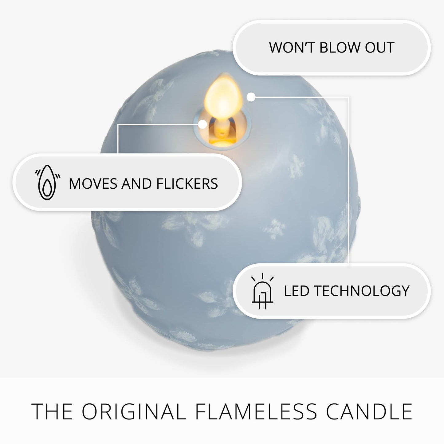 Luminara Flameless Candle Crystal Beads Glitter Sphere, Unscented Real Wax LED Candle, Timer, Holiday Decoration Centerpiece (Cashmere Blue Floral)