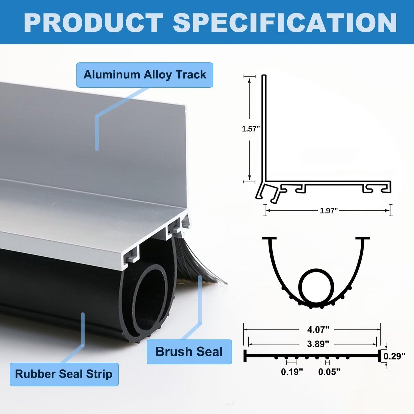 Duzzy Universal Garage Door Seals Kits, Weatherproofing Garage Door Seals Bottom Rubber with Brush and Aluminum Track Retainer Base Kit, U Shape+O Ring Heavy Duty Weatherproof Parts Kits (16.5 Feet)