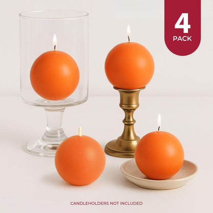Biedermann & Sons Cantaloupe Round Candles (Set of 4), Unscented Dripless Balls, 2.5" Spheres, 8 Hour Burn, for Table Centerpieces and Seasonal Styling