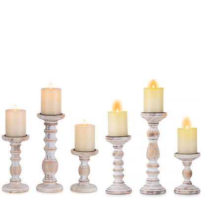 Wood Candle Holders for Pillar Candles - Tall Rustic Candle Holder (Set of 3), Large Farmhouse Candle Holders Candle Stand, Pillar Candle Holder Set for Table Centerpiece, Fireplace, Home, White