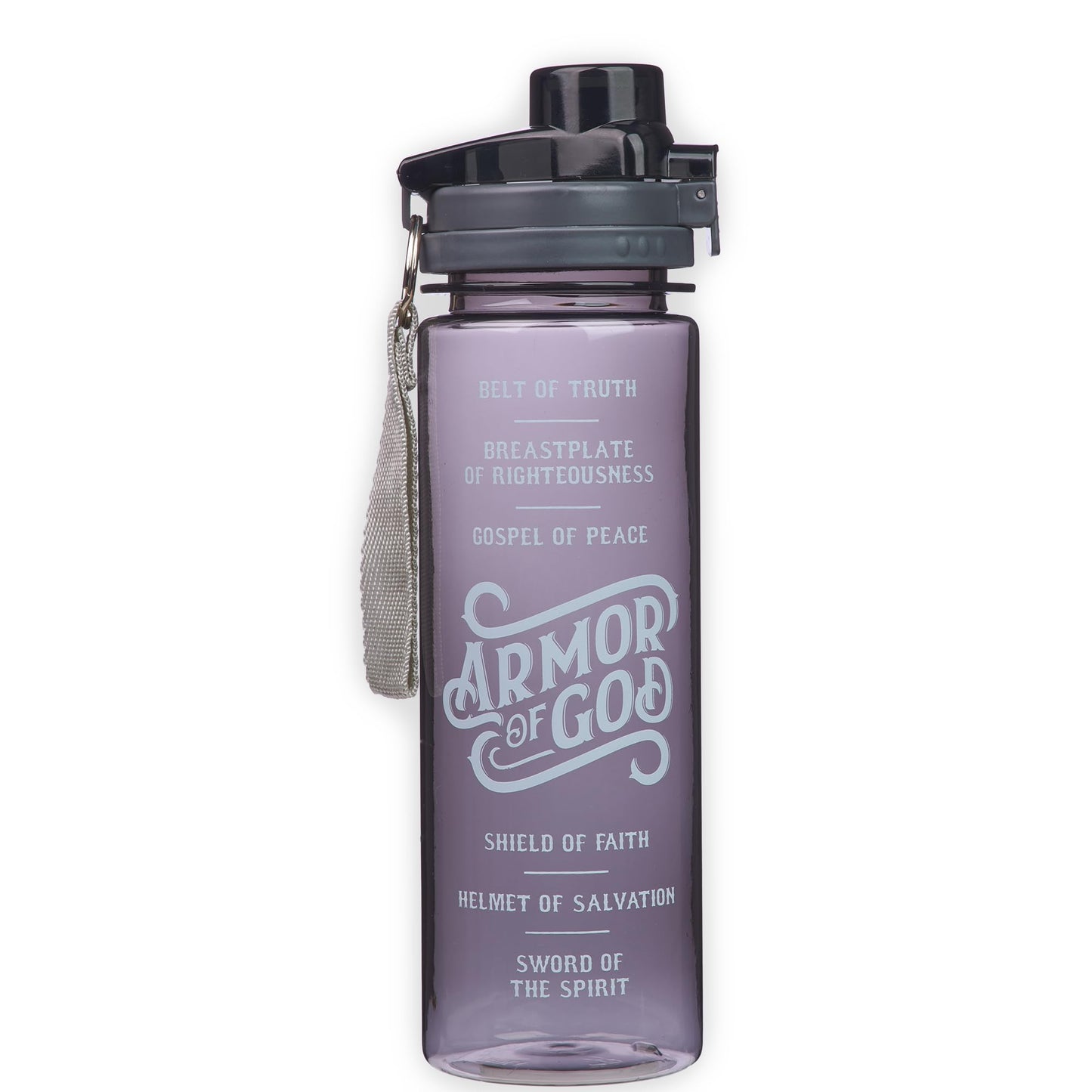 Christian Art Gifts Reusable Plastic Sports Water Bottle with Locking Flip-Top Lid & Carry Strap Black 28 oz Wide Mouth BPA-Free Bottle for Men & Women