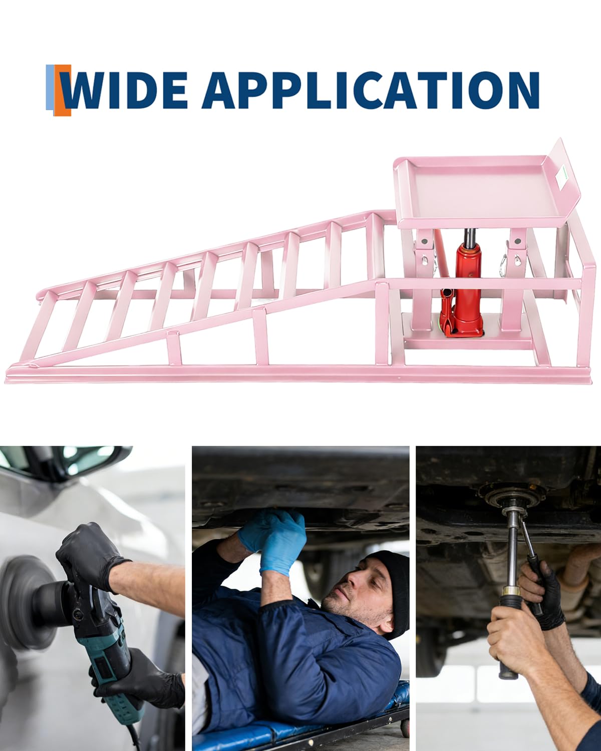 Hydraulic Car Ramps 2 Pack, 11000 LBS/5T Heavy Duty Steel Auto Service Ramps, Repair & Maintenance, 9.4"-13.34" High Lift for Truck, Vehicle, SUV, Garage, Oil Changes, Pink