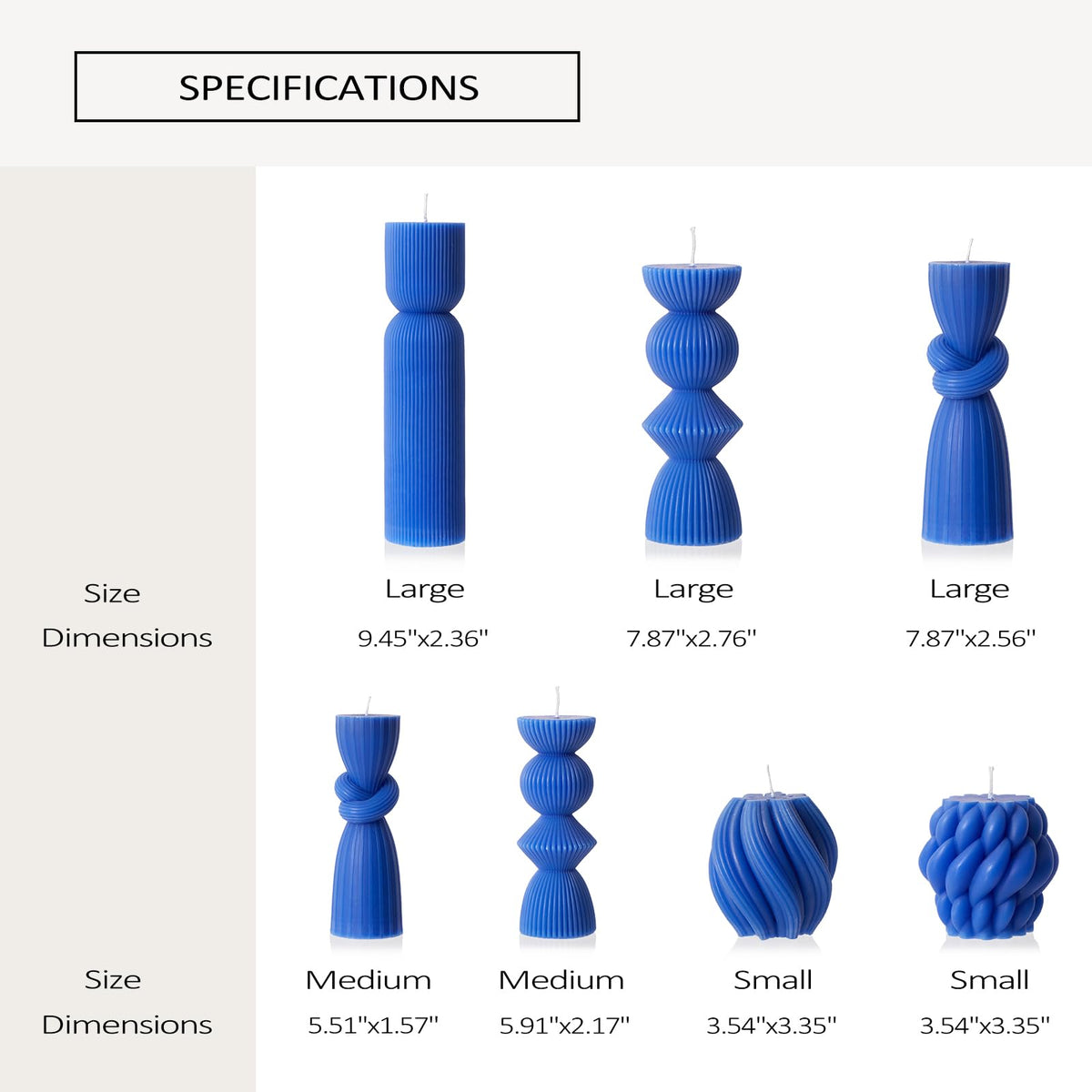 7 Pcs Large Ribbed Pillar Candles - Handmade Soy Wax Candles for Home Decor, Modern Shelf Decor, Housewarming Gift, Aesthetic Room Decor (Blue)